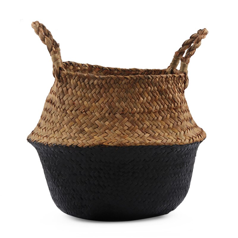 14 Colors Panier Osier Foldable Handmade Storage Basket Wicker Rattan Seagrass Straw Flower Pot Laundry Basket Cestas Mimbre: Black