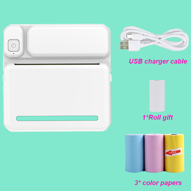 MINI Portable Thermal Printer Print Photo Pocket Thermal Label Printer 58mm Printing Wireless Bluetooth Android IOS Printers: Green 3color