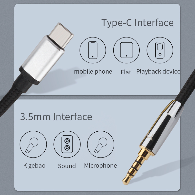 Usb-c  to 3.5mm aux-jack-adapter høyttaler hodetelefon 3.5 mm aux-lydkabel splitter jack-kabel tilbehør til huawei xiaomi