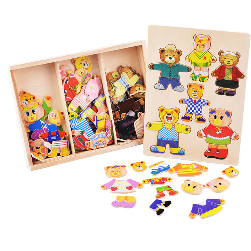 Wooden Bear Dress-Up Puzzle - Educational Jigsaw Toy for Toddlers