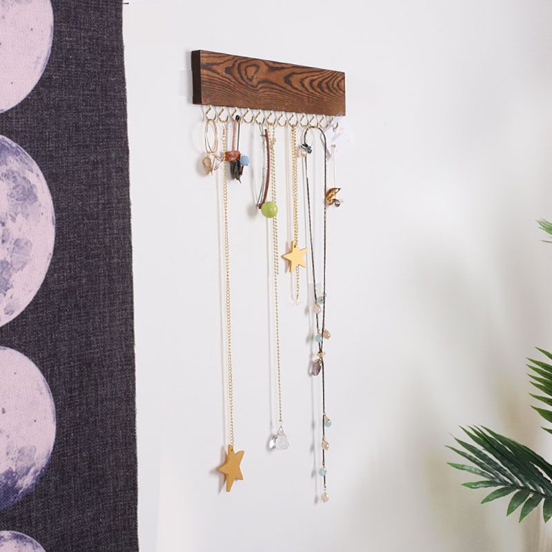 Organizador para presentación de joyas, gancho de madera montado en la pared, soporte para collar y pendientes