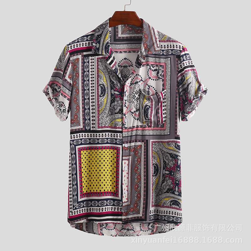 Arrivals Casual Print T-Shirt Men Short Sleeve Button Tops Loose Men Summer Beach Surfing Hawaiian Shirt M-3XL