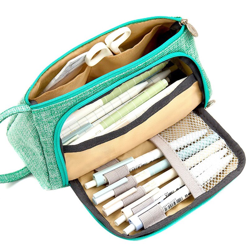 Women Cosmetic Bag Large Capacity Pen Cosmetics Storage Bag Canvas Pouch Pencil Stationery Case Holder For School Office: Green