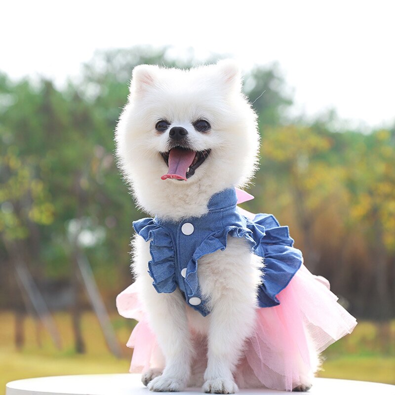 Falda vaquera a la para todas las estaciones, vestido para perro pequeño y mediano, disfraz rosa y blanco para perro, cachorro, gato, ropa de para fotos