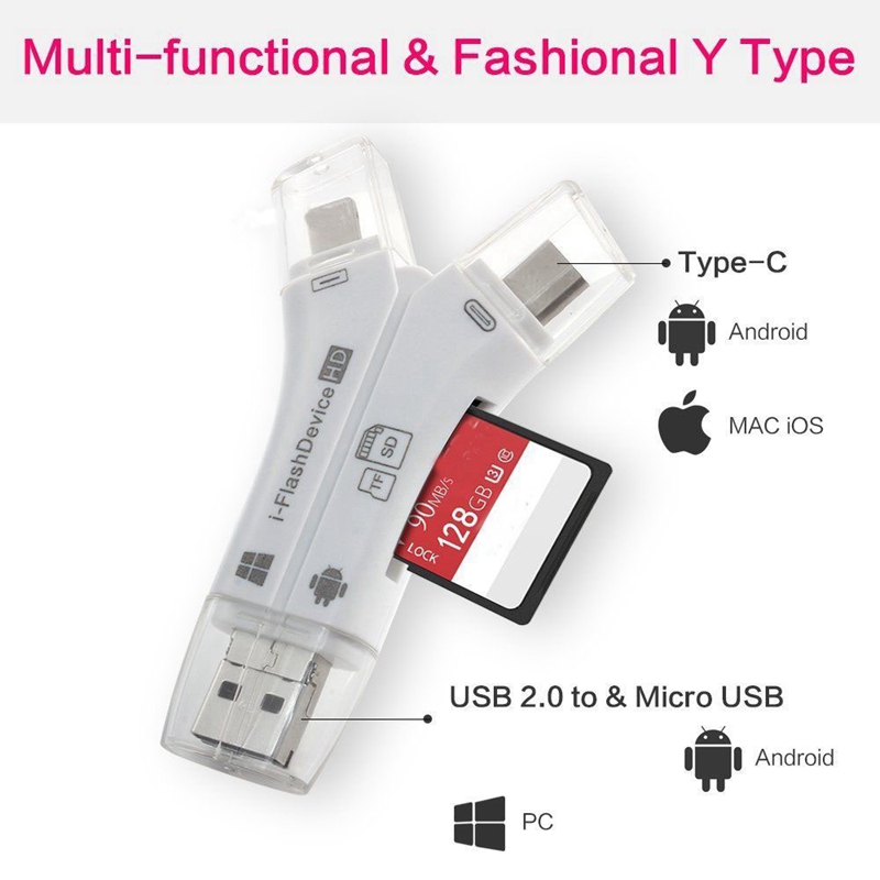 4 In 1 I Flash Drive Usb Micro-Sd & Tf Kaartlezer Adapter Voor Iphone 5 6 7 8 Voor Ipad Macbok Android Camera