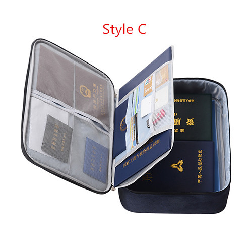 Bolsa de documentos de gran capacidad para hombre, paquete de almacenamiento impermeable, billetera para pasaporte de viaje, organizador de tarjetas, artículos de accesorios para el hogar: C Style Dark Blue