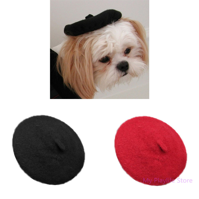 Ensfarvet rød/sort hundehue baret kattehund varm sød hætte all-match hovedstykke kæledyrsforsyning  c42