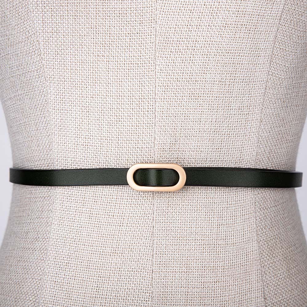 1Pc Vrouwen Pak Dunne Riem Vierkante Gesp Effen Kleur Koeienhuid Riemen Voor Vrouwen Jurk Trui Tailleband: dark green