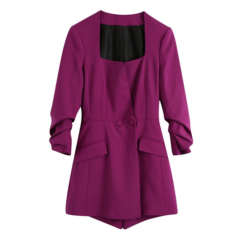 Malina solid fyrkantig krage jumpsuits kvinnor fick jumpsuit kvinnor långärmade korta jumpsuits kvinnliga damer: Xs