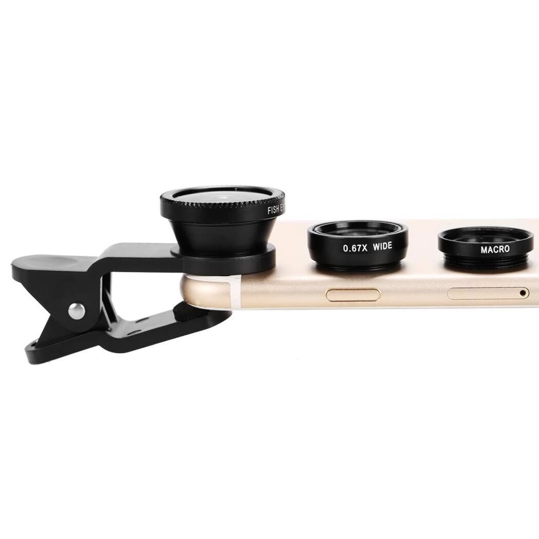 Kit de lentes de cámara de teléfono móvil 3 en 1, lente Macro de ojo de pez gran angular con Clip, externo, para IPhone, teléfono inteligente, General