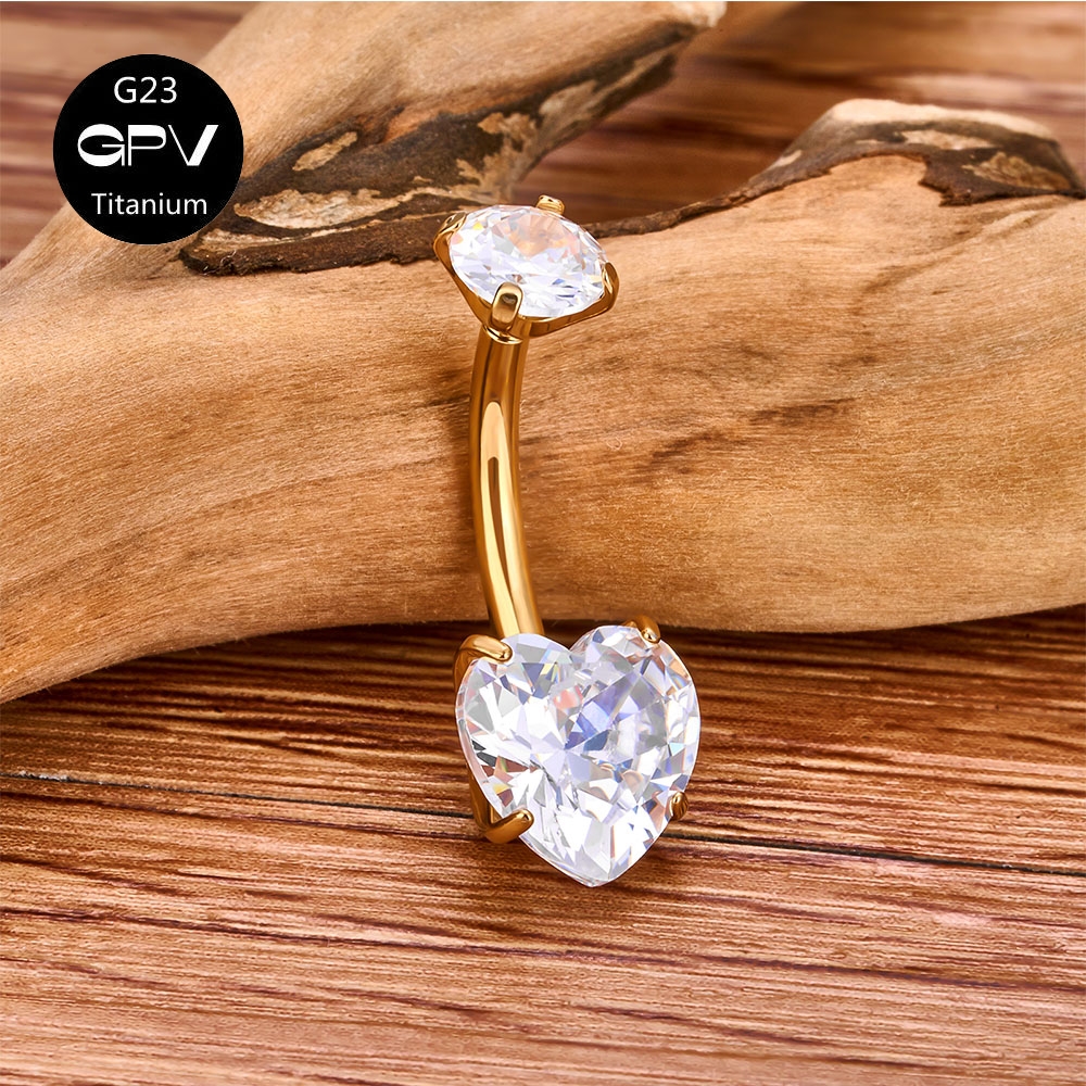 G23 uñas para ombligo con circonita en forma de corazón, grado de implante de titanio, joyería clásica para Piercing para mujer, anillo para ombligo: Color amarillo claro