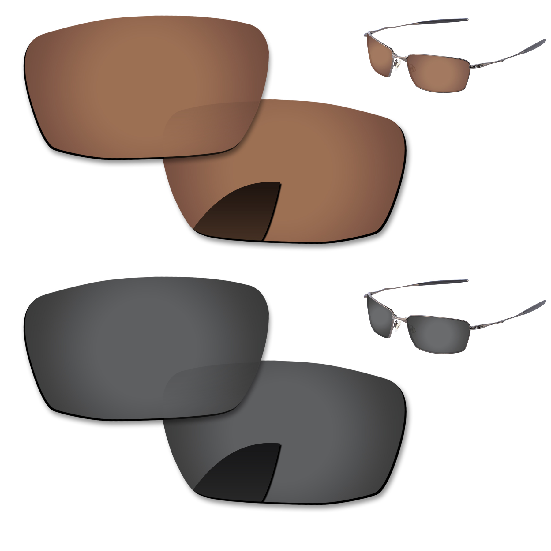 Alphax Vervanging Lenzen Voor-Oakley Vierkante Snorhaar Zonnebril Gepolariseerde-Meerdere Opties: 2 Pairs-Black-Brown
