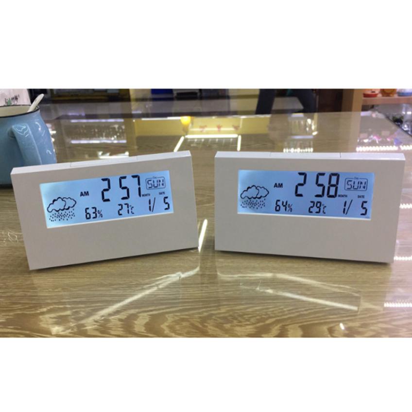 Modern Multi-function Digital Alarm Clock With Calendar Weather Map Temperature and Humidity Display Desktop Electronic Clock