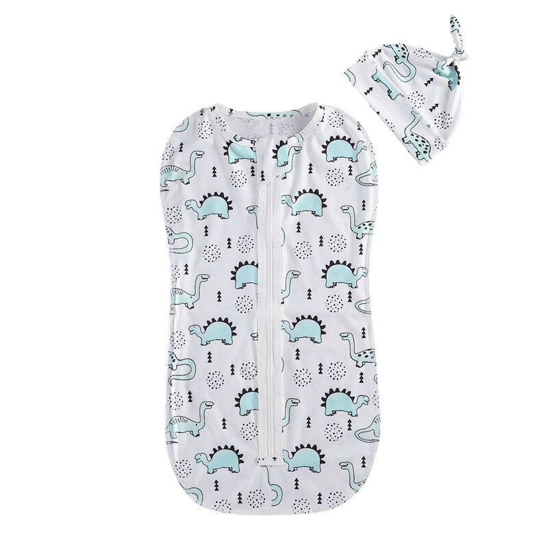 Baby Baby Slaapzakken Cartoon Print Rits Inbakeren Wrap Hoed Winter Herfst Voor Meisje Jongen: green / 0-3 M