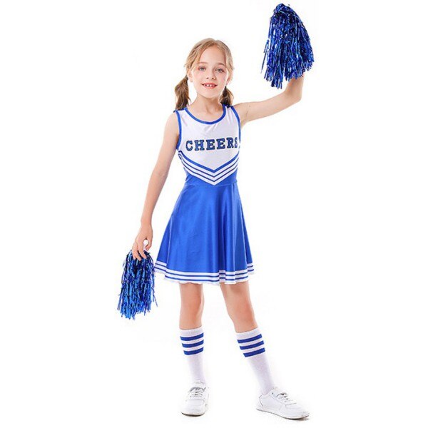 Children Cheerleader Costume School Girl Outfits Fancy Dress Cheer Leader Uniform Team Sports Uniforms Belly Button Tight Skirt: L4