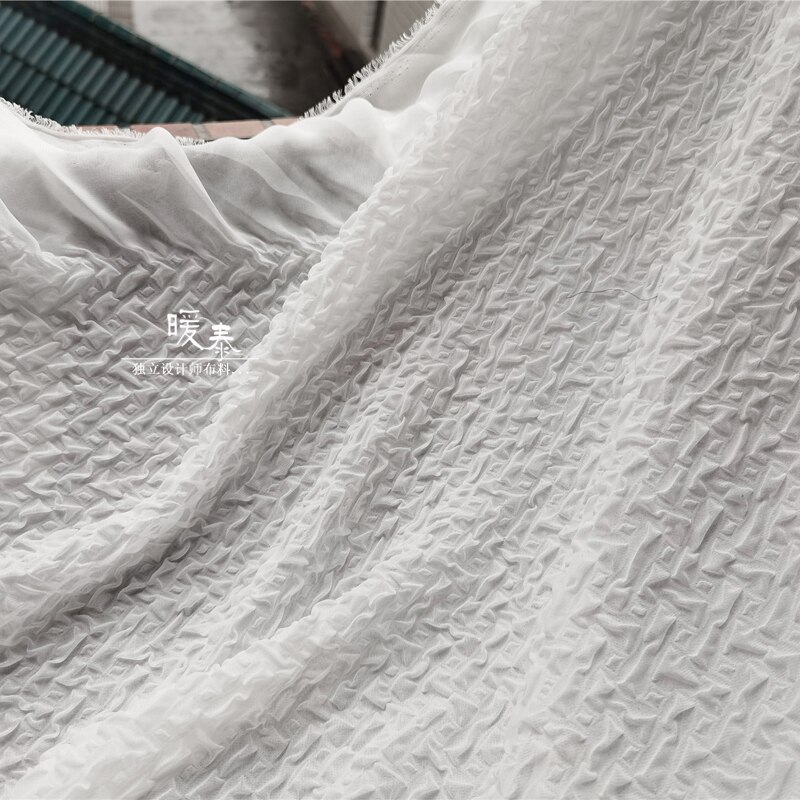Unique Chiffon Pleated Fabric Geometric Figure Texture Black White DIY Decor Props HanFu Skirt Gown Sewing Dress Fabric