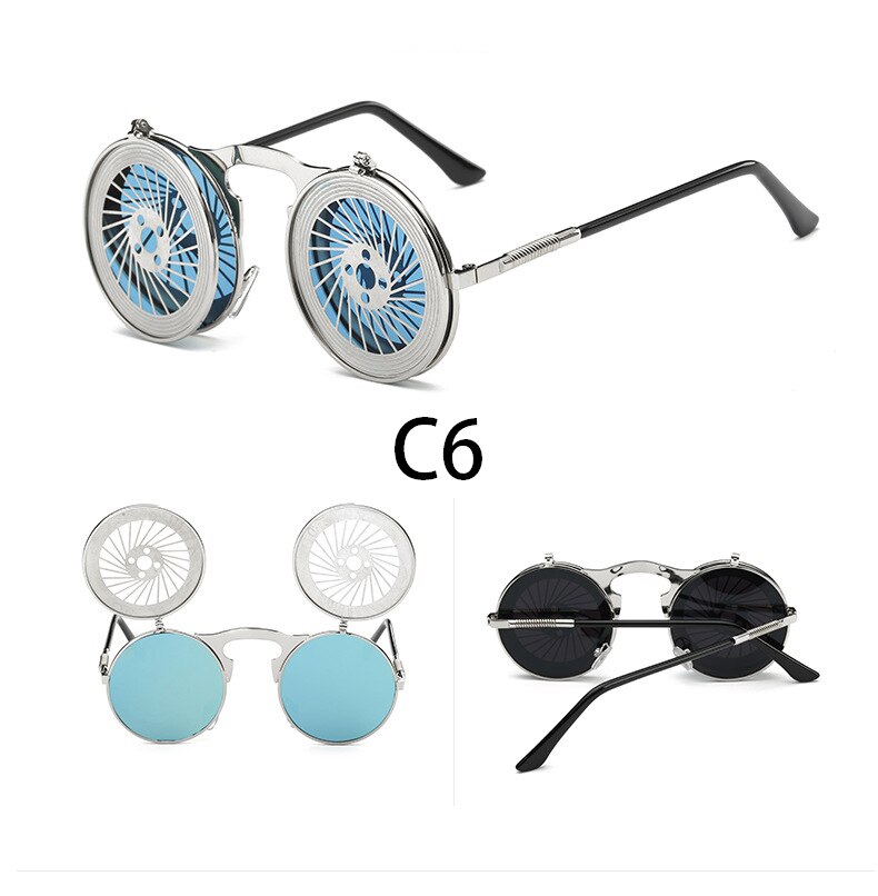 Steampunk Round Flip Up Sunglasses Unisex Retro 90s Rave Party Selfie Accessory 226-238