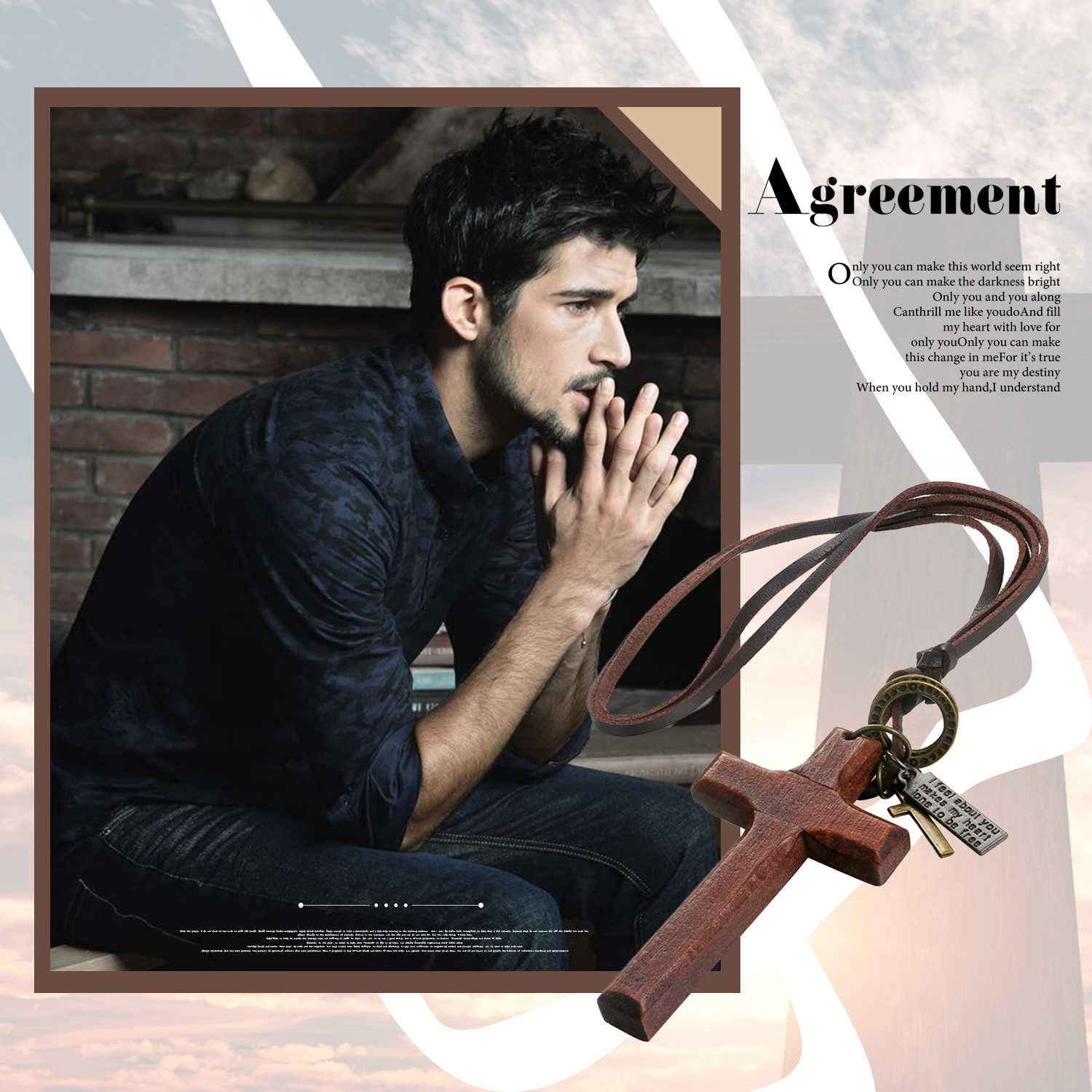 BONISKISS Vintage Wood Cross Necklaces For Men Adjustable Leather Necklace Cool Decoration For Man Birthday Male Jewelry