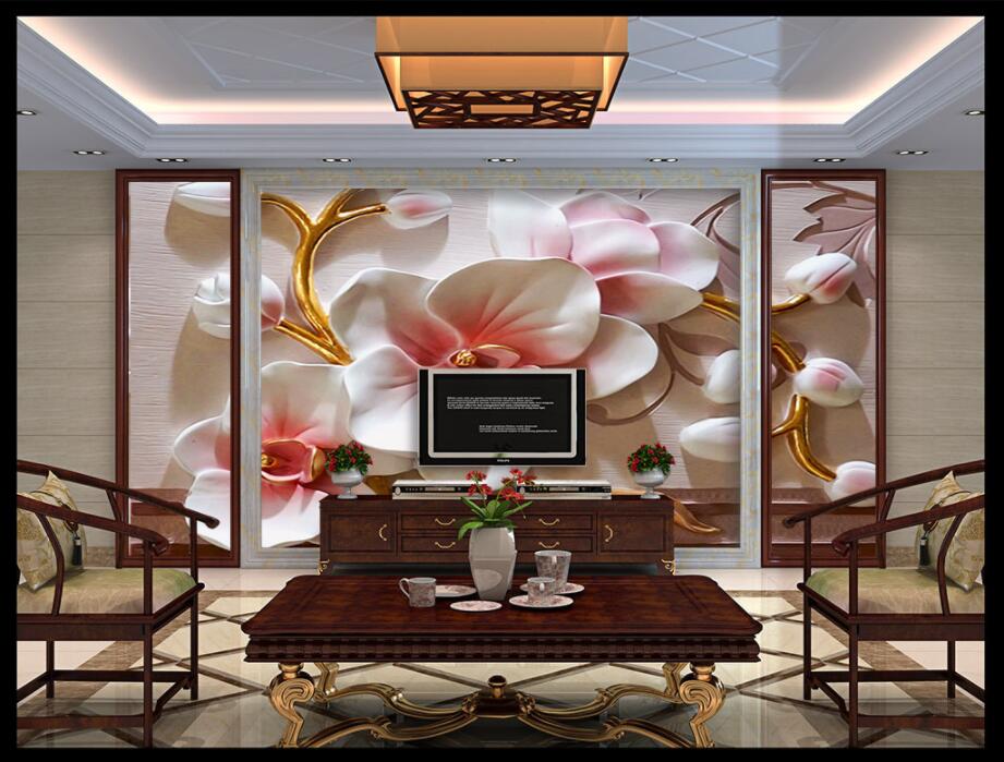 CJSIR 3d papel tapiz murales personalizados sala de estar dormitorio decoración del hogar 3D mariposa orquídea relieve Floral murales de pintura decorativa