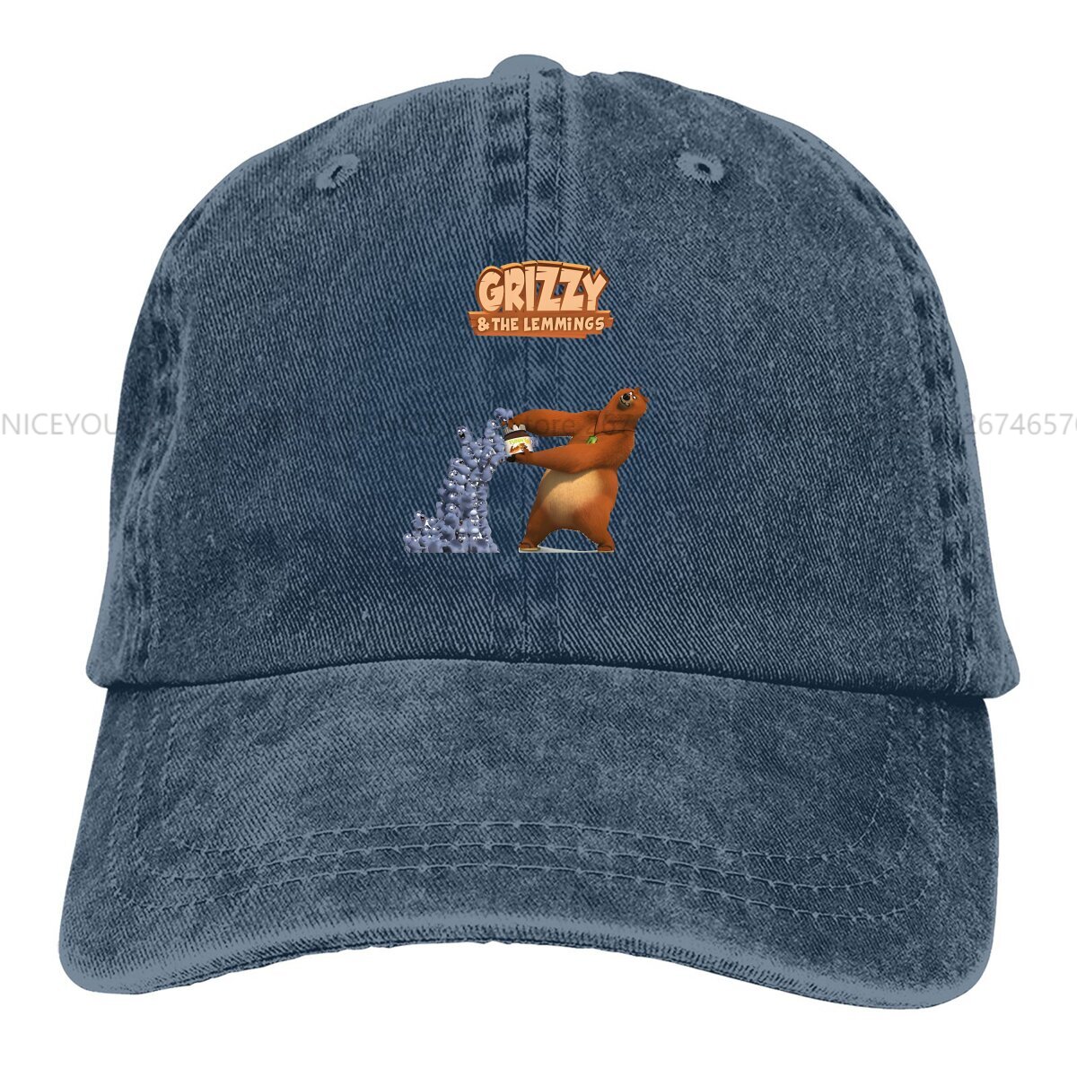 Vasket herre baseballkasket sjove trucker snapback kasketter farhat grizzly og lemmings golfkasket: Marine blå