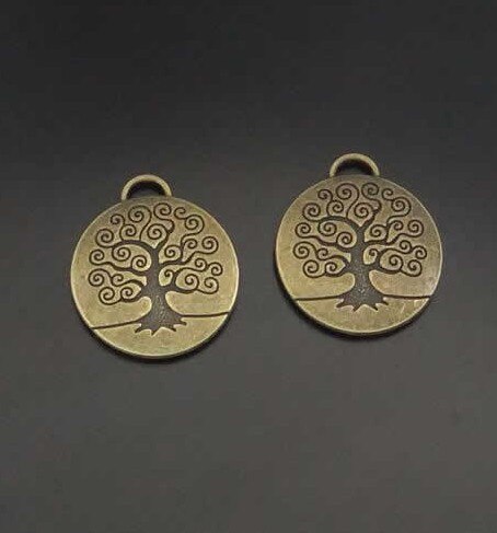 Vintage Bronzen Boom Van Het Leven 3D Bedels Hangers Voor Armband Ketting Sieraden Maken Kralen DIY Accessoires 24 MM