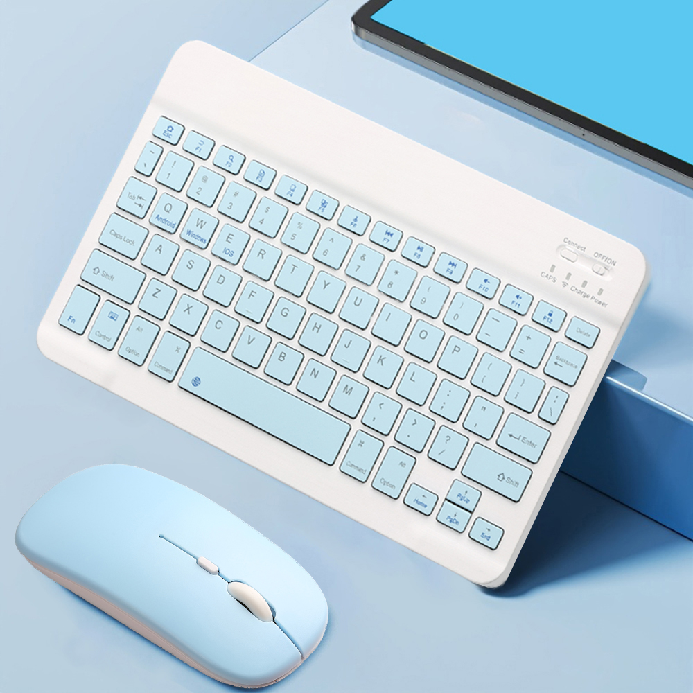 Bluetooth-kompatibel Tastatur und Maus Für iPad Xiaomi Tablet Mini Drahtlose Wiederaufladbare Tastatur Für Android IOS Windows: Blau