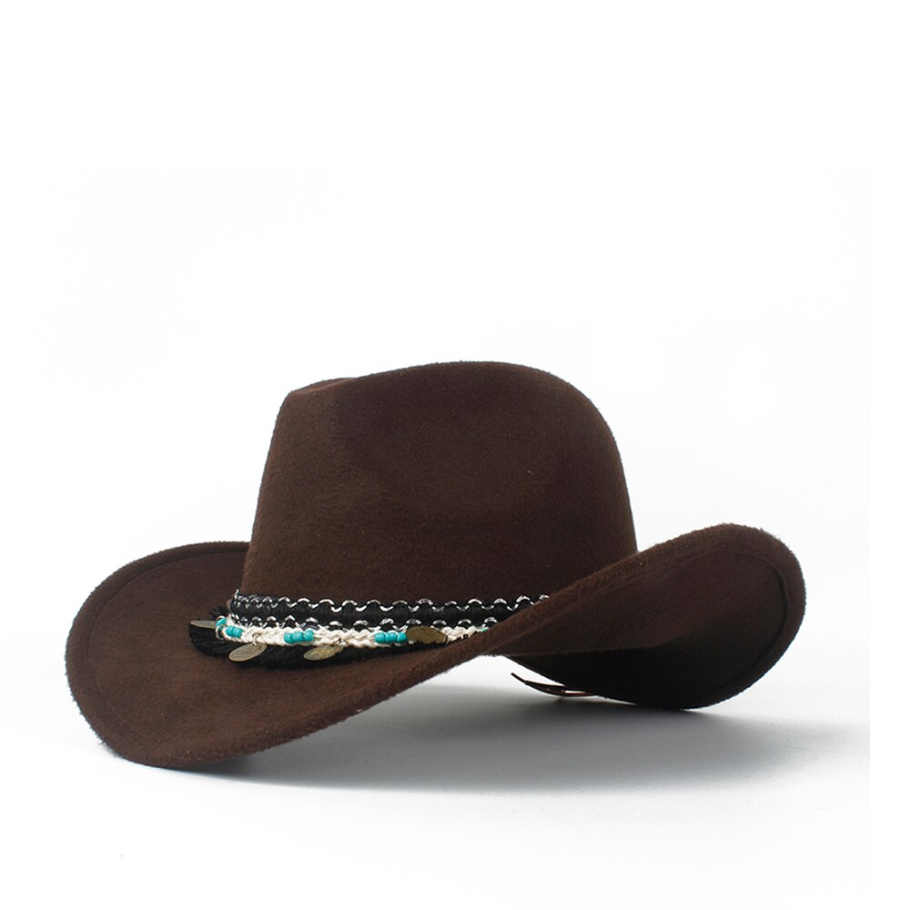 Kvinder western cowboy hat lady fascinator outblack cowgirl sombrero hombre jazz cap: Kaffe