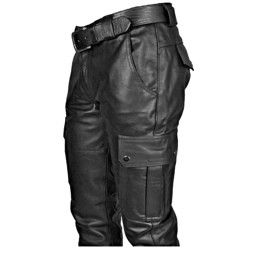 Man Retro Leather Motorcycle Street Pants Men's Autumn Winter Punk Retro Goth Slim Casual Long Pants Trousers Pantalon Homme
