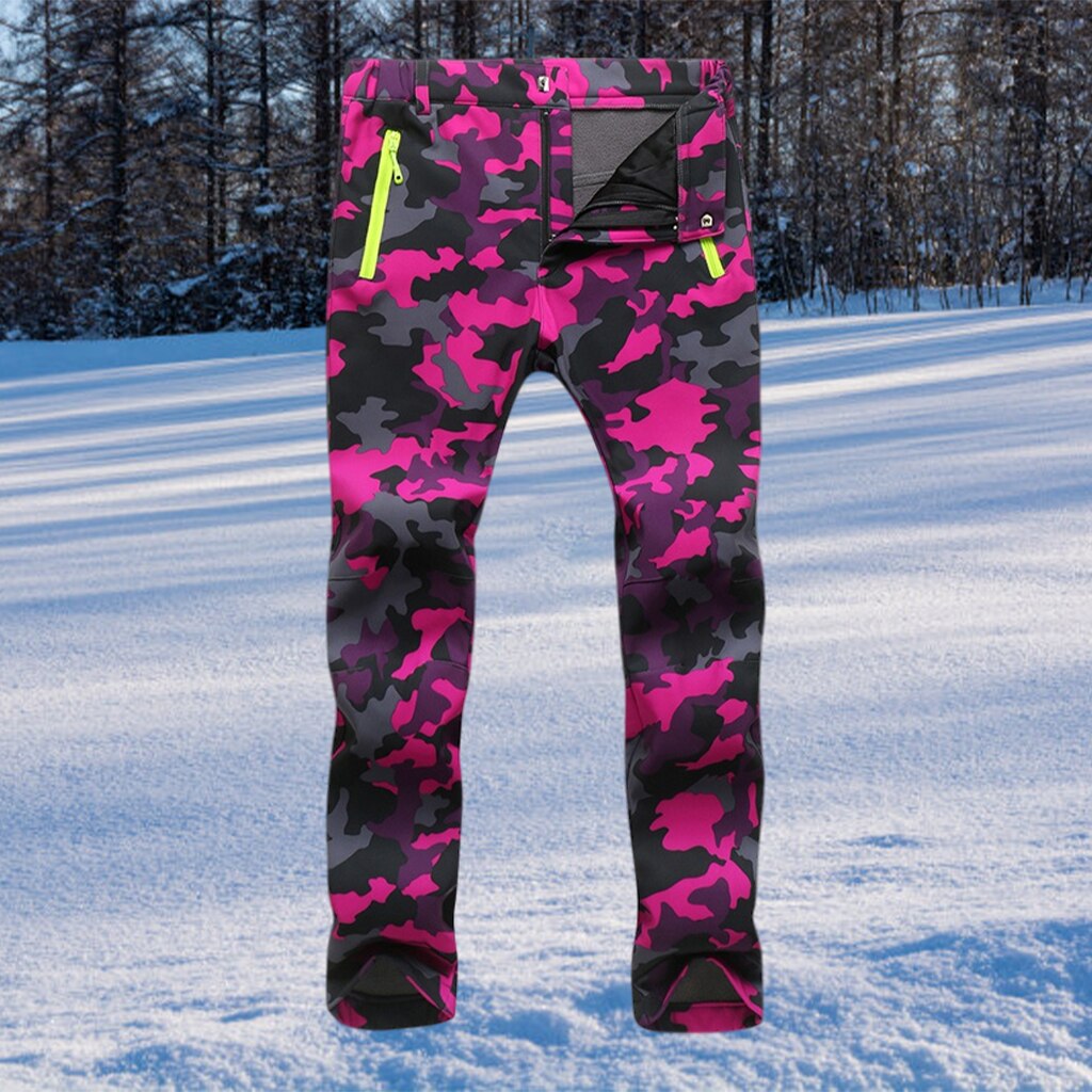 Womens Ski Broek Geïsoleerde Sneeuw Broek Dikke Warme Fleece Gevoerde Broek Soft Shell Voor Ski Vissen Wandelen Reizen Vrouwen: Camouflage rose red