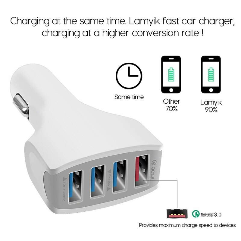 ANMONE – chargeur de voiture 4 ports Usb QC3.0, adaptateur de téléphone portable, Charge rapide, universel, pour Smartphone, GPS, enregistreur de conduite