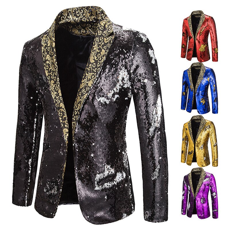 Men's Sequin Suit Jacket - Single Breasted - Full Sleeve - Notched Collar - Stage Performance