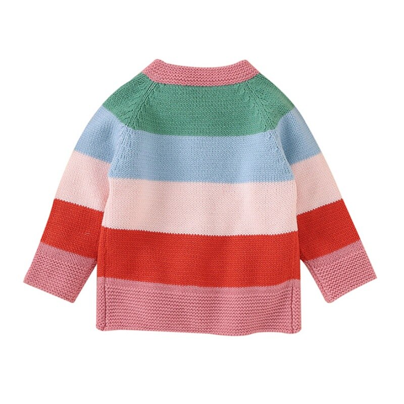 Suéter de invierno para bebés, cárdigan tejido para niños y niñas, suéteres para bebés, ropa de a rayas arco iris para bebés, cárdigan para otoño 4
