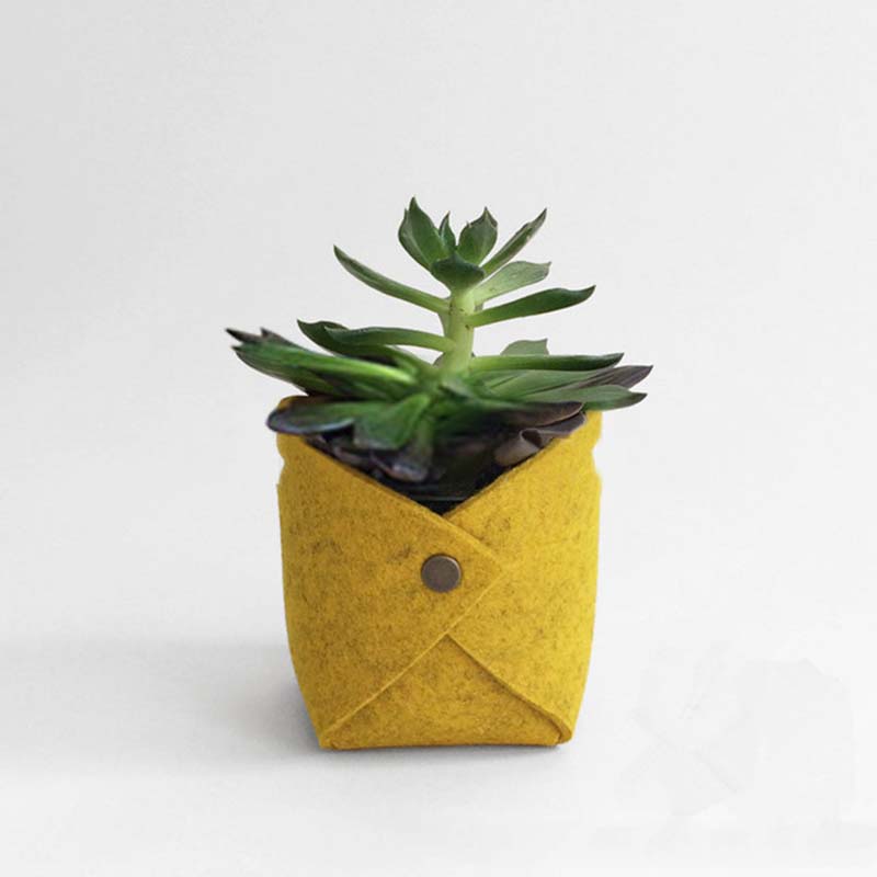 Macetas para flores de fieltro gris/caqui, Mini macetero para plantas crasas, maceta con letras impresas, reutilizable, bolsa de almacenamiento Casa, maceta de escritorio