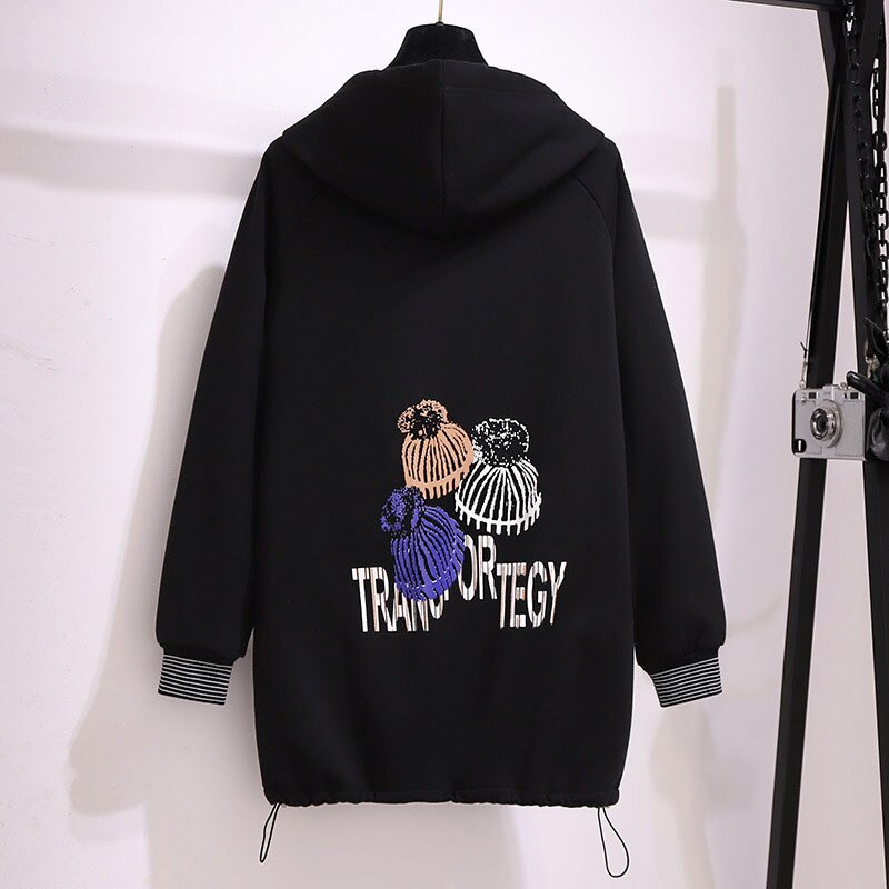 150Kg Plus Size Vrouwen Winter Losse Fleece Hooded Sweatshirts Buste 157Cm 6XL 7XL 8XL 9XL 10XL Gedrukt vest Jas Zwart