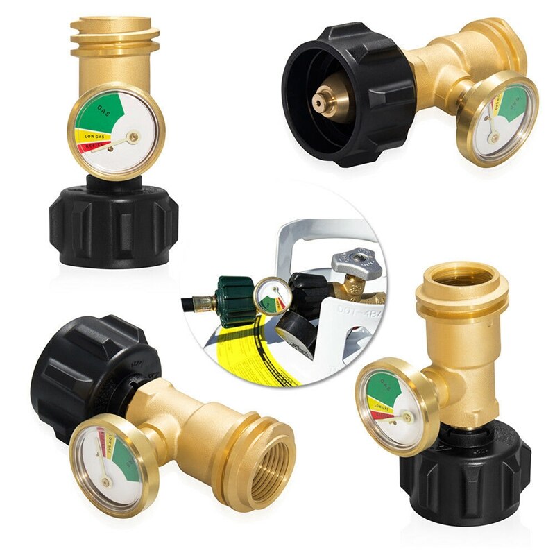 2Pcs Propane Gas LP Tank Bottle Gauge Gas Grill BBQ RV Pressure Adapter Meter Indicator Brass Copper
