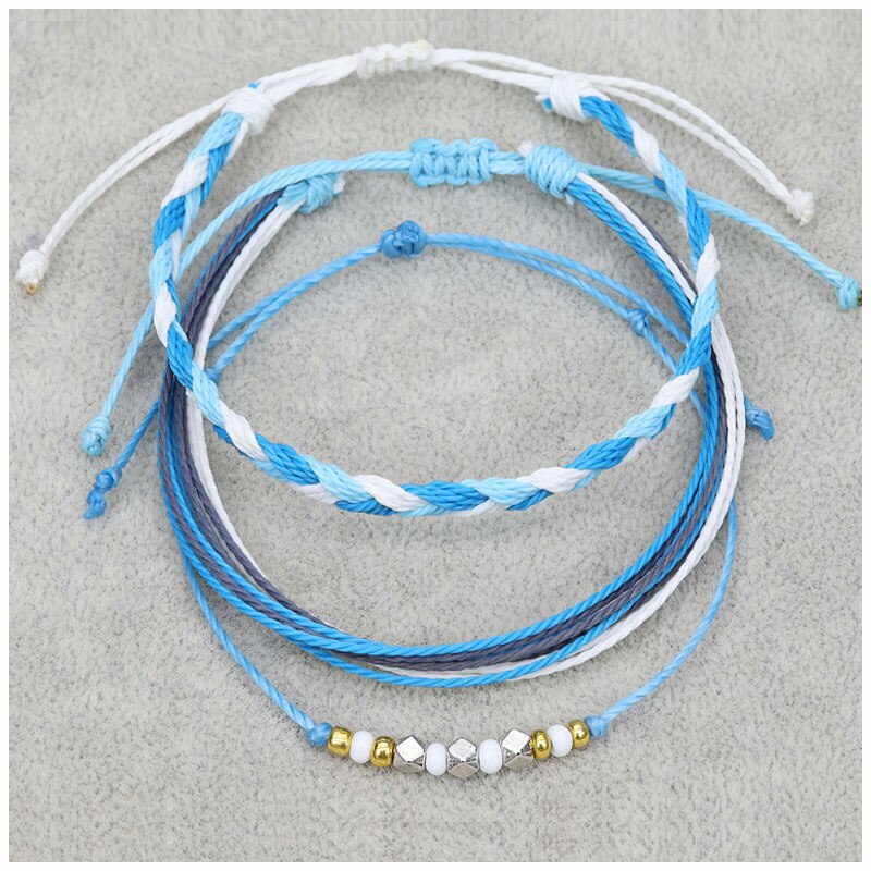 7 Stile Boho Hand-gemacht Bunte Multi-schicht Wasserdicht Wachs Linie Armbinde Frauen Sonnenschein Strand Surfen Schmuck Armbinde