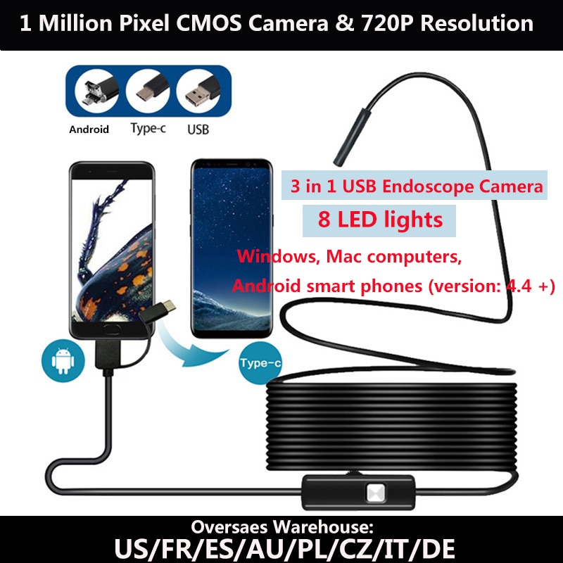 720P 8LED Usb Mini Endoscoop Camera 2M Harde Kabel Snake Borescope Inspectie Camera Voor Android Smartphone Pc