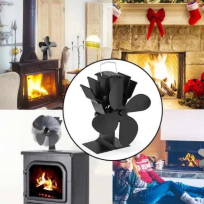 4- bladet varmedrevet komfurblæser til brændeovn, pejs, miljøvenlig, lydløs blæser til varmefordeling, energibesparende boligopvarmning