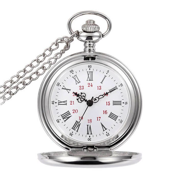 Silver Smooth Quartz Pocket Watch Fob Chain Best Men Women Steampunk Roman Numerals Reloj De Bolsillo: Default Title