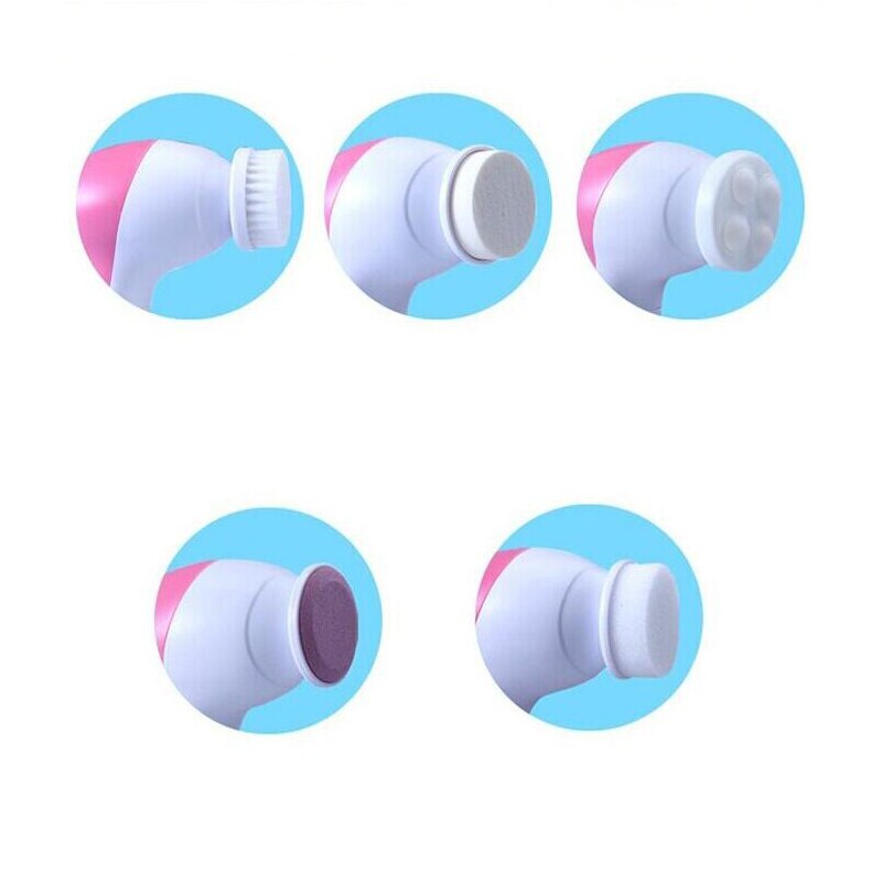 5 In 1 Battery Electric Rotating Facial Cleansing Brush Waterproof Face Cleanser Machine Soft Cleaning Massage Skin Care Tools