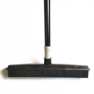 Long Push Rubber Broom Bristles Sweeper Squeegee Scratch Free Bristle Broom for Pet Cat Dog Hair Carpet Hardwood Windows Clean: Black