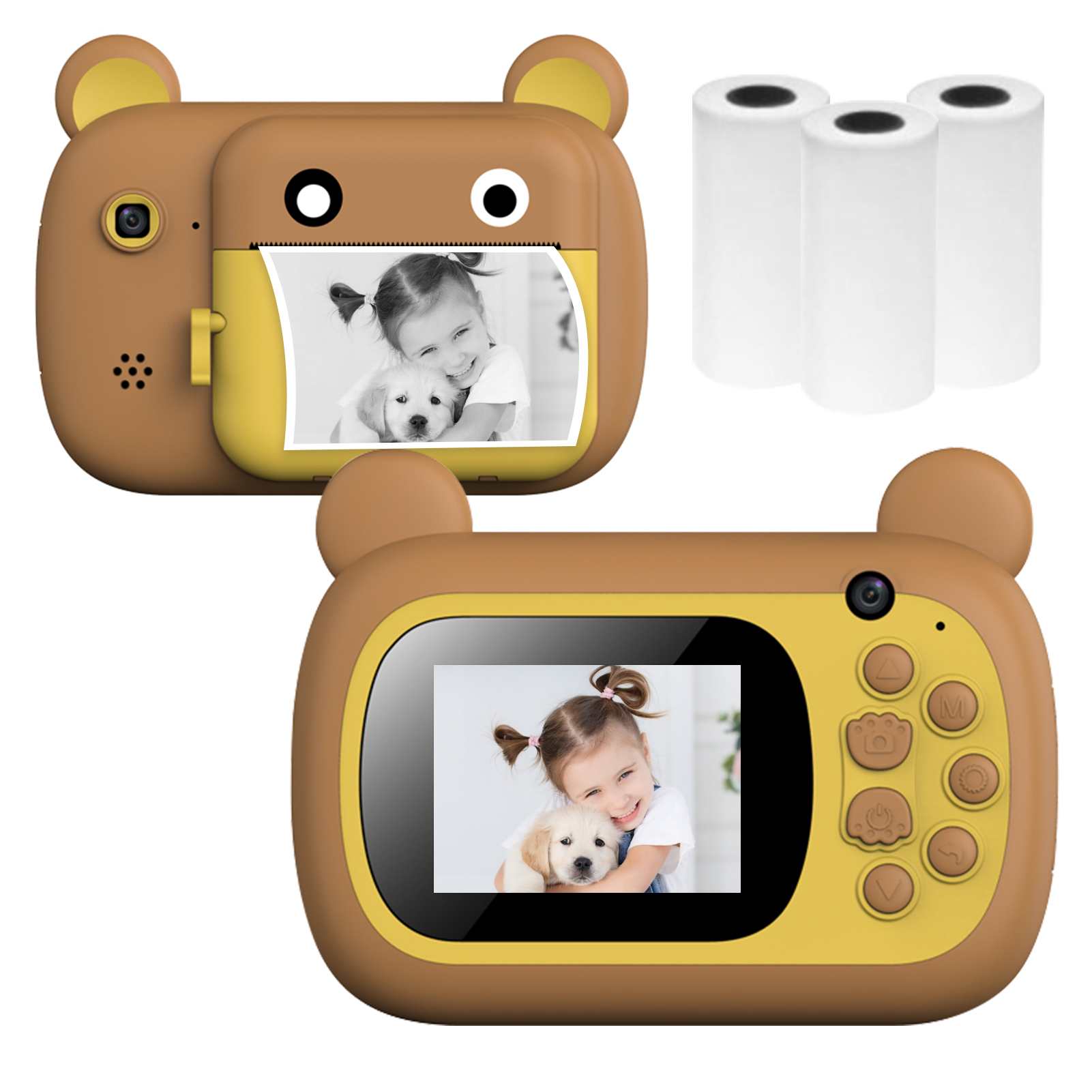 A7 Kids Camera 1080P Digital Instant Camera Photo Printer with 24Mp Dual Cameras 2.4inch Camera Print 32G TF Card for Children: Brown NO TF Card