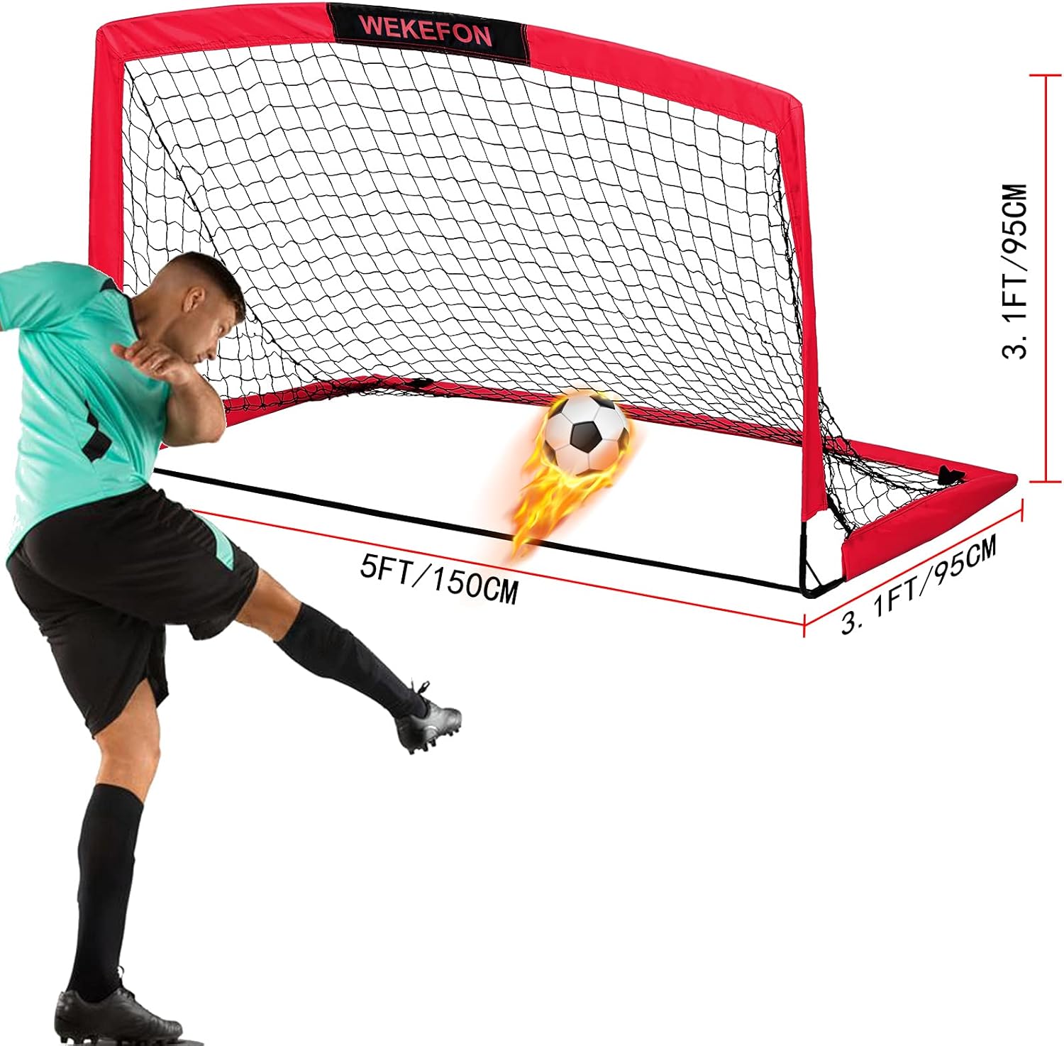 Goal de football pliable 5' x 3,1', filet de cible de football pour enfants et adultes, pour aire de jeux, arrière-cour, entraînement intérieur et extérieur