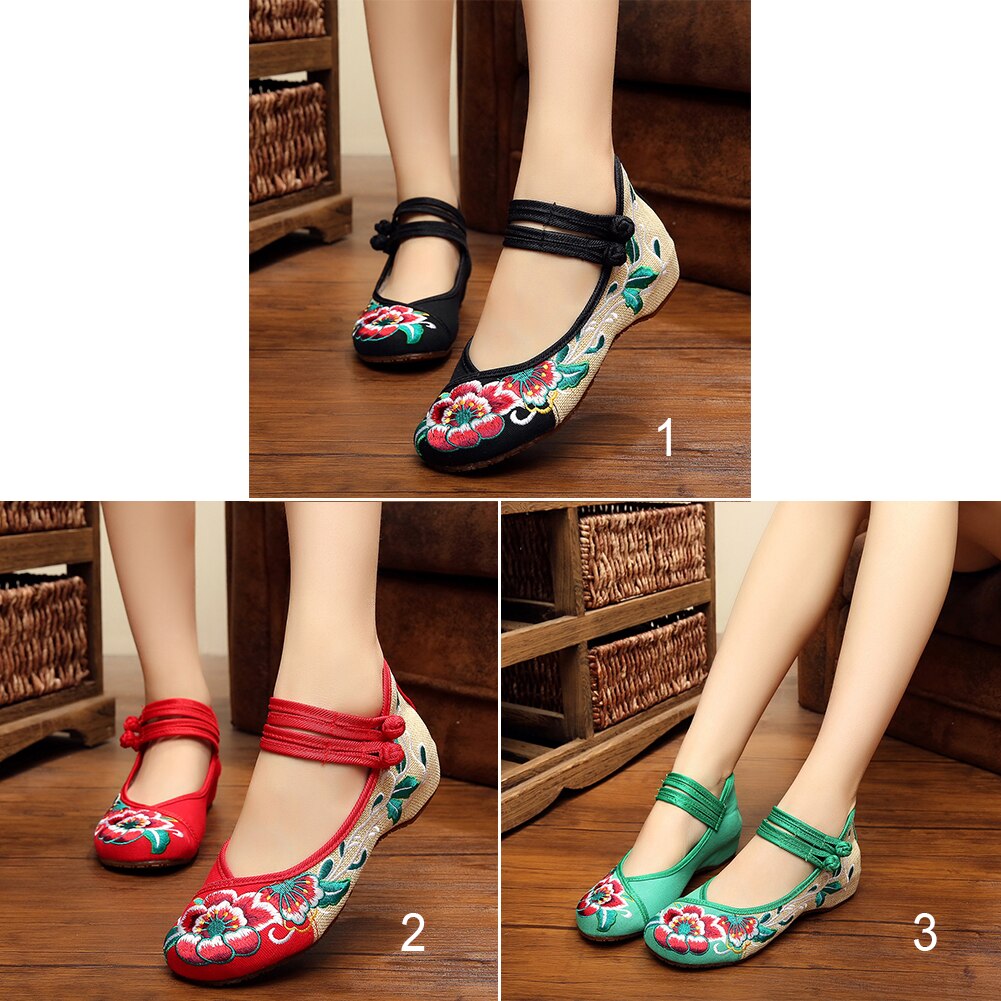 Zapatos de tela para mujer clásicos chinos bordados flor tacón alto estilo étnico zapatos de lona
