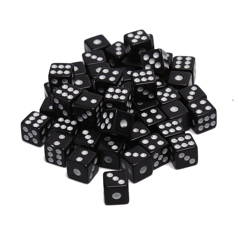 50 pièces/paquet 8mm en plastique blanc/rouge/noir jeu dés Standard Six côtés Decider fêtes d'anniversaire jeu de société dés: Black