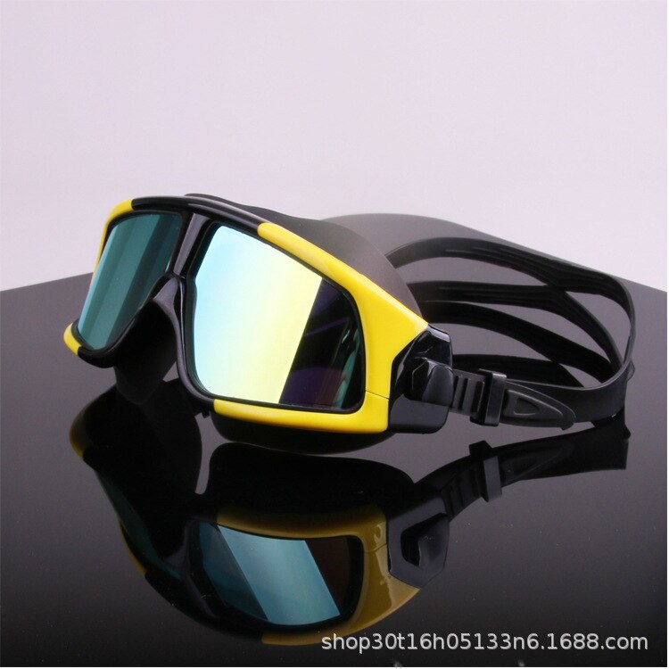 Swimming Goggles High-Definition Waterproof Anti-Fog Glasses Big Box Silica Gel Electroplating /30: Yellow