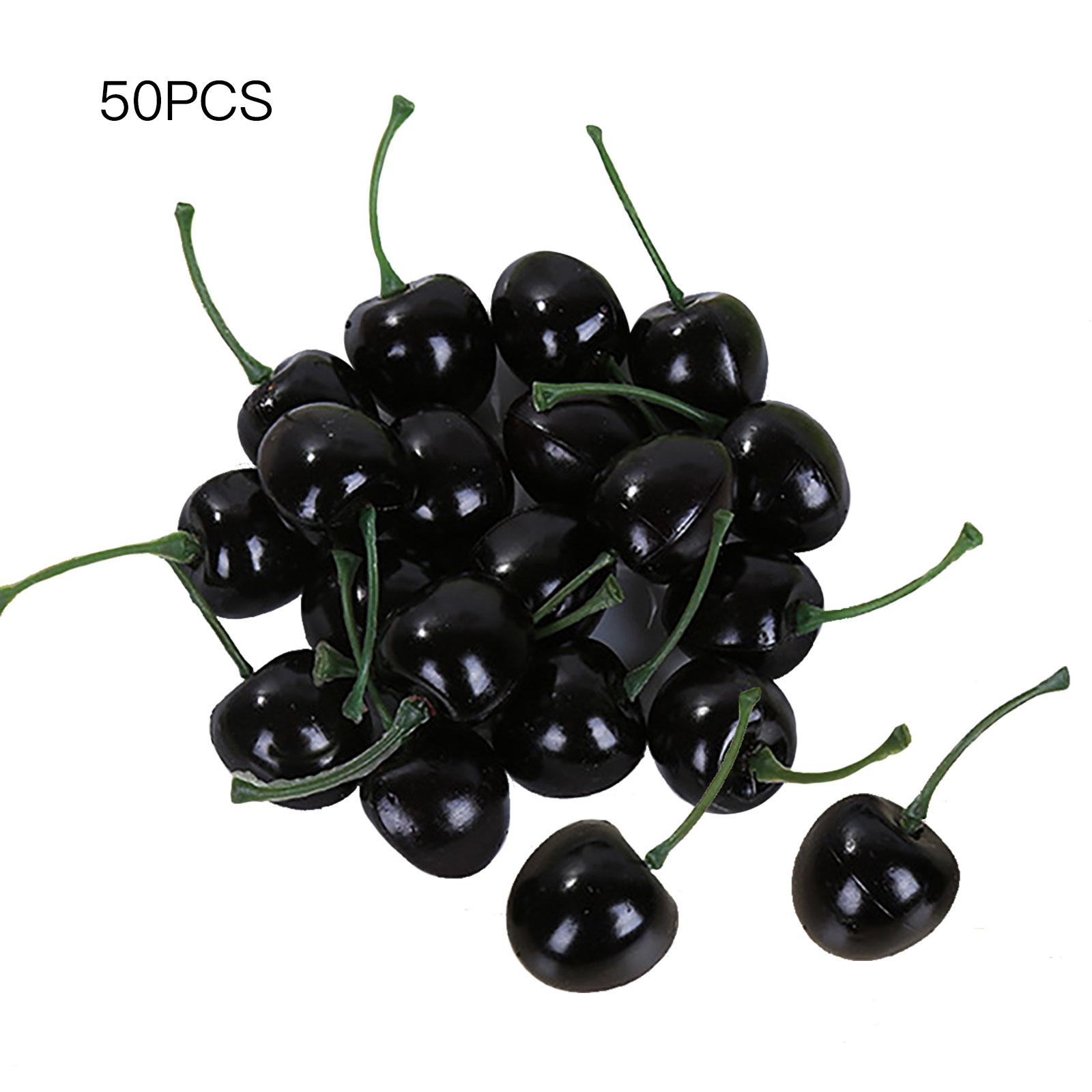 Simulation Cherry Cherries Realistic 2.5cm 50pcs/set 50pcs 205cm Plastic For Party Decor Mini Fruits: Black