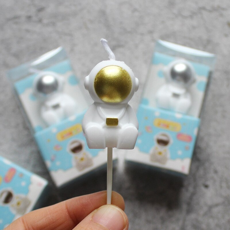 Vela de astronauta espacial, decoración para tarta de de cumpleaños para niños y niñas, velas de dibujos animados de nave espacial, Decoración de Pastel para el hogar