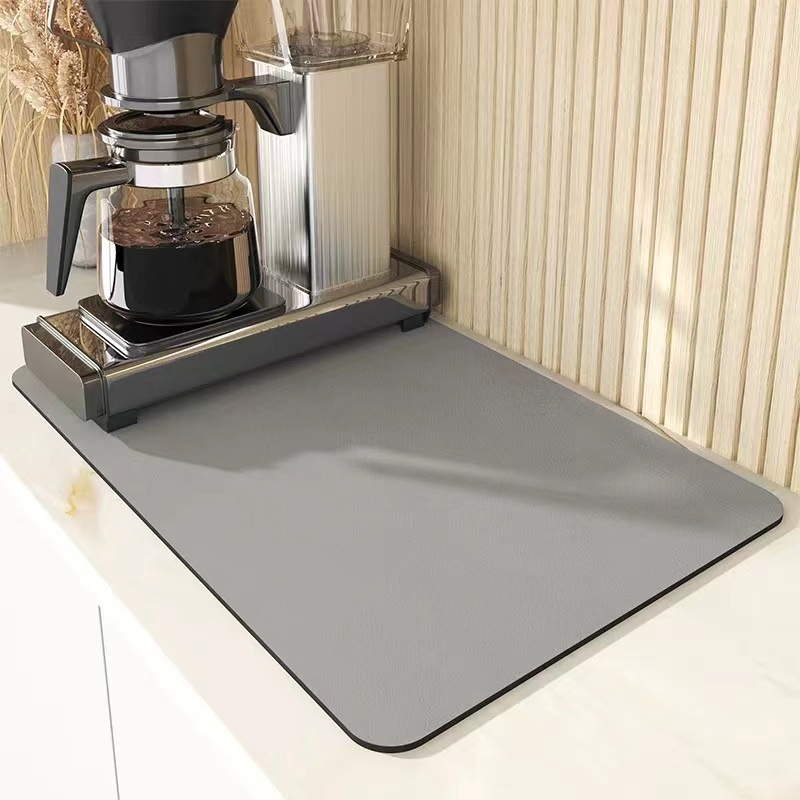 Abtropfmatte, 27,9 x 40,6 cm, Abtropfmatten für die Küchentheke, Kaffeebarmatte, selbsttropfende Trockenunterlage, wasserabsorbierende Trockenmatten: Licht Grau