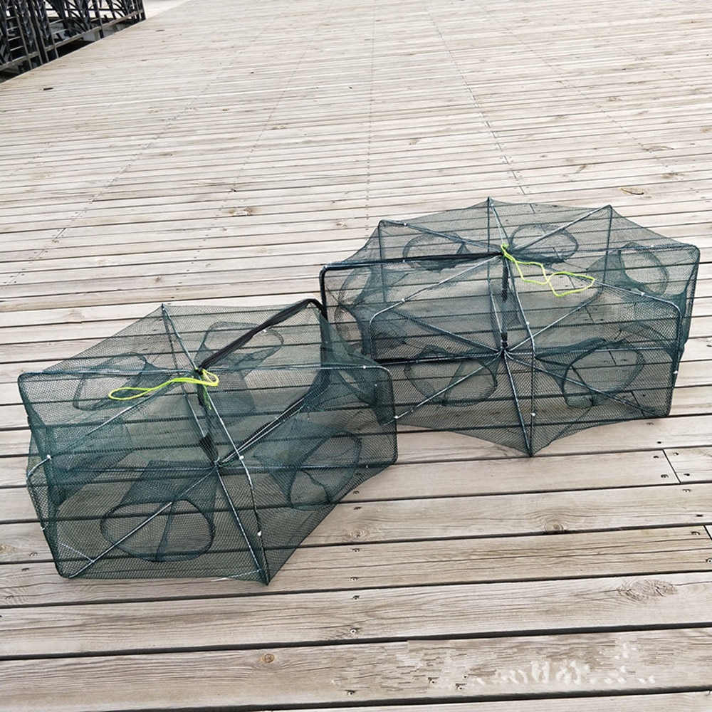 Folded Portable Hexagon 4/6/8/12/16 Hole Automatic Fishing Shrimp Trap Fishing Net Fish Shrimp Minnow Crab Baits Cast Mesh Trap